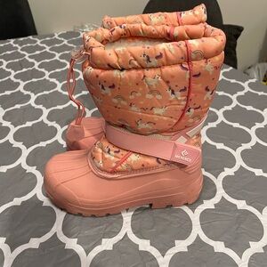 Merence Girls Waterproof Snow Boots - Pink Unicorn Print Sz 33 Big Girls 1.5